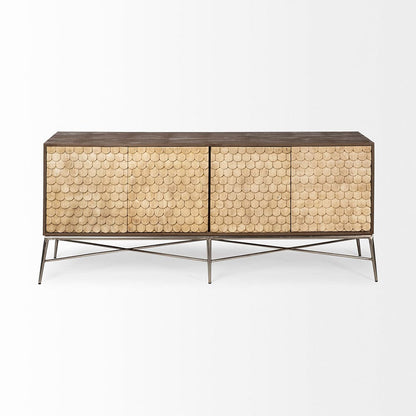 Mercana - Swordfish 72L x 19W x 30.25H Two-Tone Brown Wood Cabinet Silver Metal Base 4 Cabinet Door Sideboard - 67116 view 4