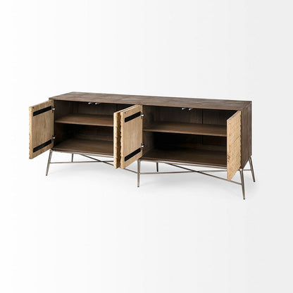 Mercana - Swordfish 72L x 19W x 30.25H Two-Tone Brown Wood Cabinet Silver Metal Base 4 Cabinet Door Sideboard - 67116 view 5