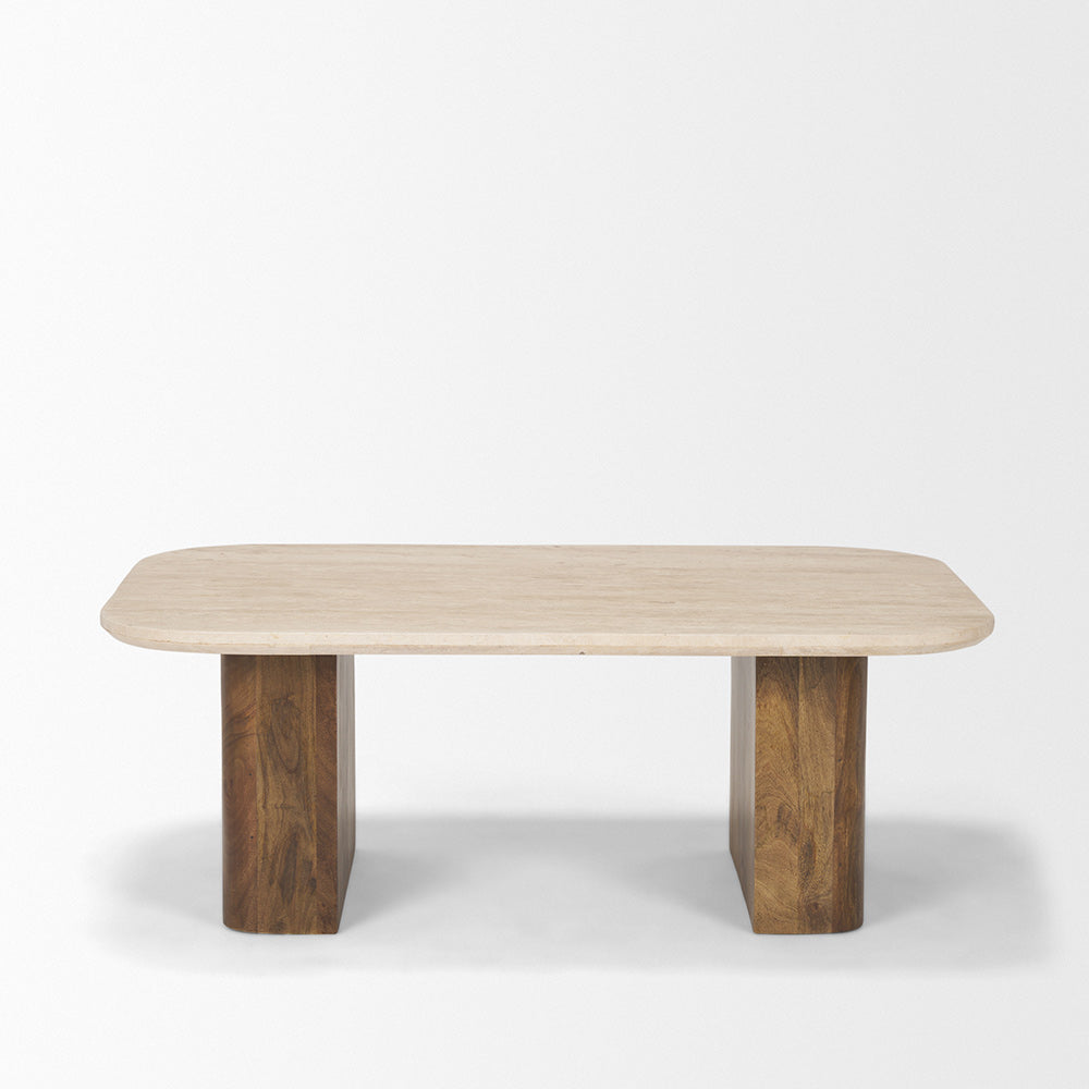 Mercana - Symona Travertine and Mango Wood Rectangle Coffee Table - 70880-AB view 2