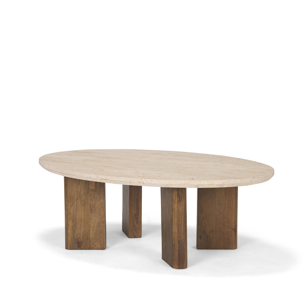 Mercana - Syona Travertine + Mango Wood leg Oval Coffee table - 70879 ...