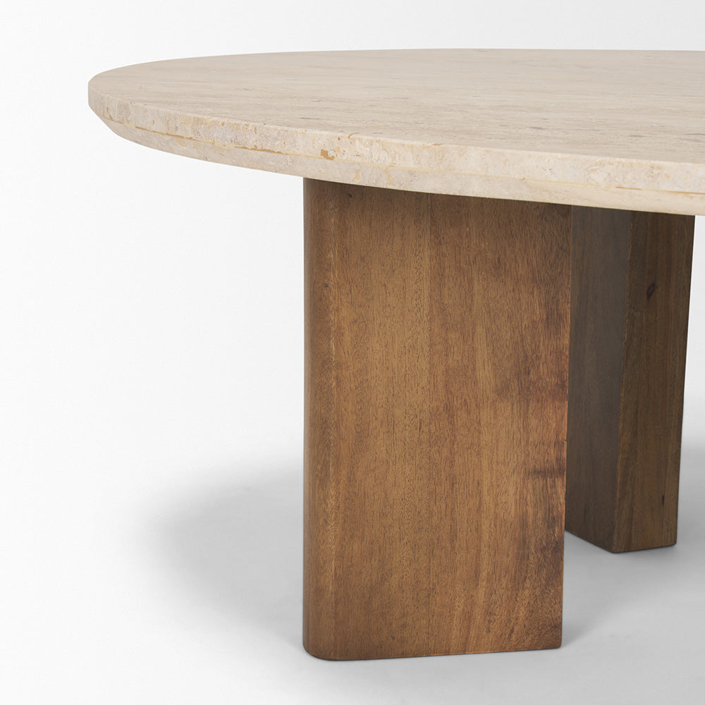 Mercana - Syona Travertine + Mango Wood leg Oval Coffee table - 70879-AB view 7