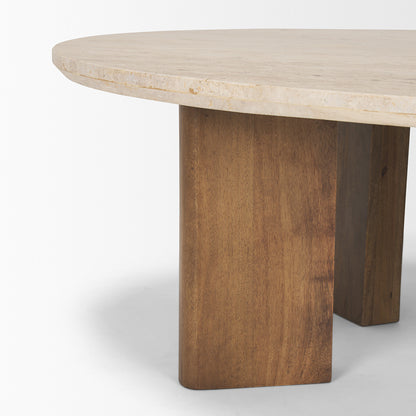 Mercana - Syona Travertine + Mango Wood leg Oval Coffee table - 70879-AB view 7