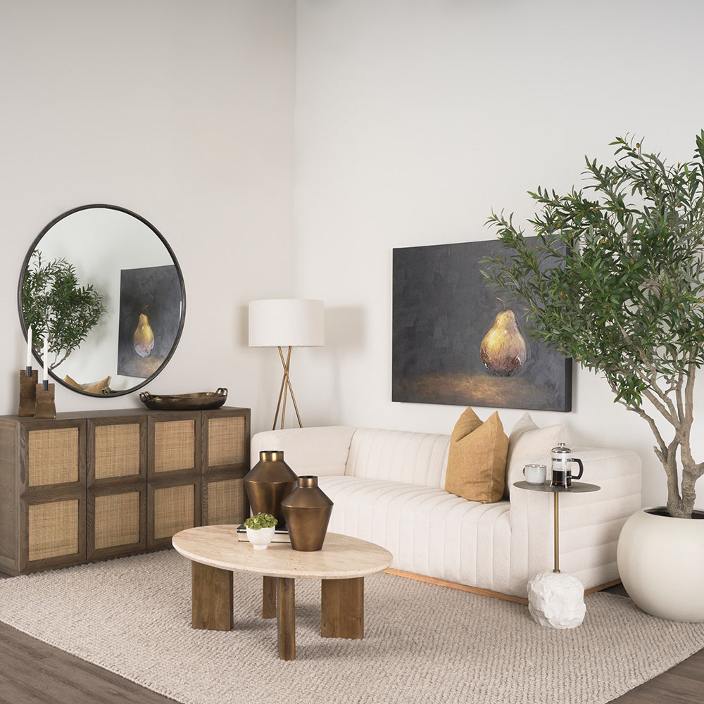 Mercana - Syona Travertine + Mango Wood leg Oval Coffee table - 70879-AB view 9