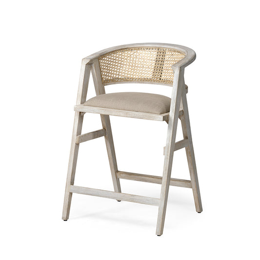 Mercana - Tabitha 26.75" Seat Height Beige Fabric/Rattan Seat Blonde Wood Frame Counter Stool - 68496 view 1