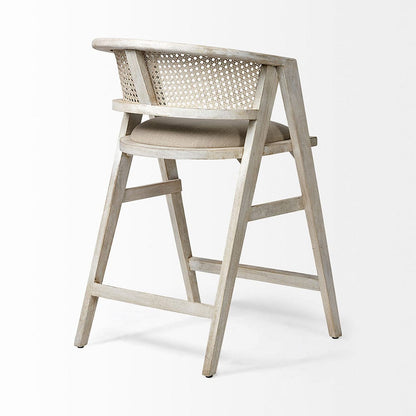 Mercana - Tabitha 26.75" Seat Height Beige Fabric/Rattan Seat Blonde Wood Frame Counter Stool - 68496 view 3