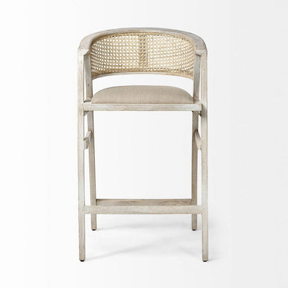 Mercana - Tabitha 30.75" Seat Height Beige Fabric/Rattan Seat Blonde Wood Frame Bar Stool - 68497 view 3
