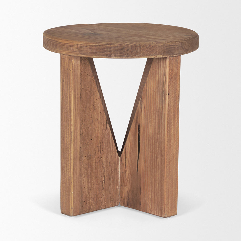Mercana - Tahlia Round Natural Brown Wood w/ Angled Legs Stool - 70887 view 2