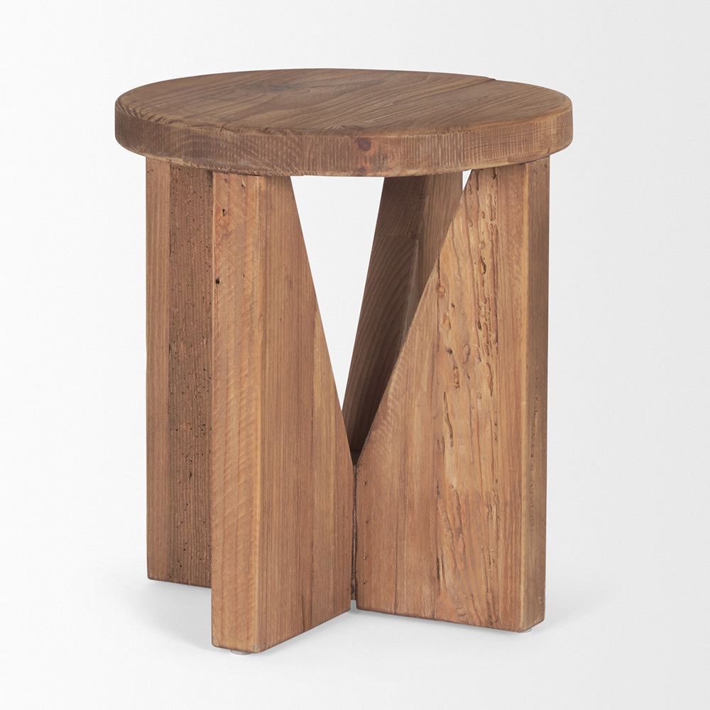 Mercana - Tahlia Round Natural Brown Wood w/ Angled Legs Stool - 70887 view 4