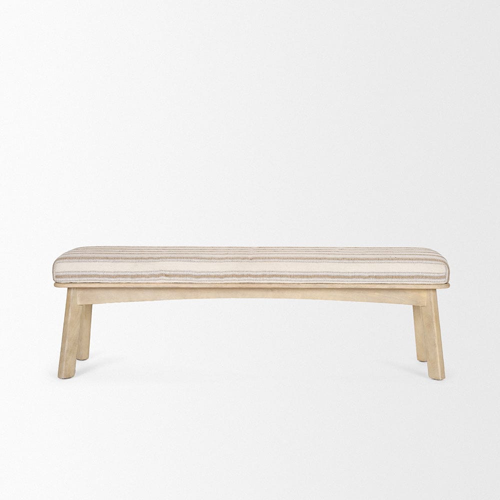 Mercana - Taimo White Washed Light Brown Wood w/ Striped Fabric Seat Bench - 70846 view 3