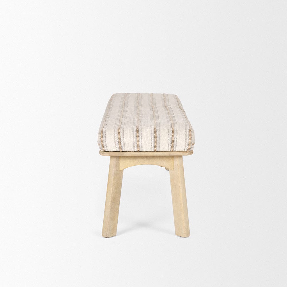 Mercana - Taimo White Washed Light Brown Wood w/ Striped Fabric Seat Bench - 70846 view 4