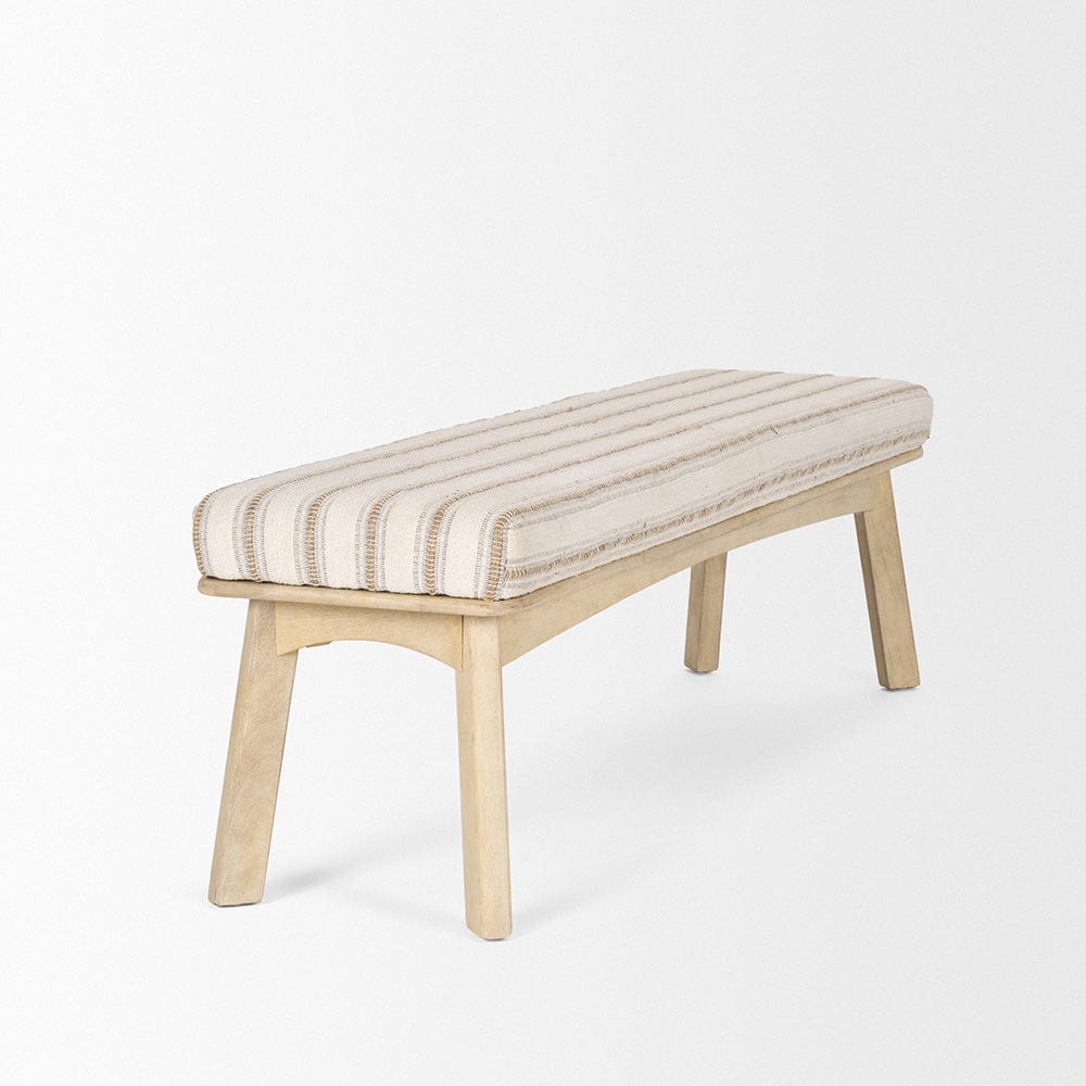 Mercana - Taimo White Washed Light Brown Wood w/ Striped Fabric Seat Bench - 70846 view 5