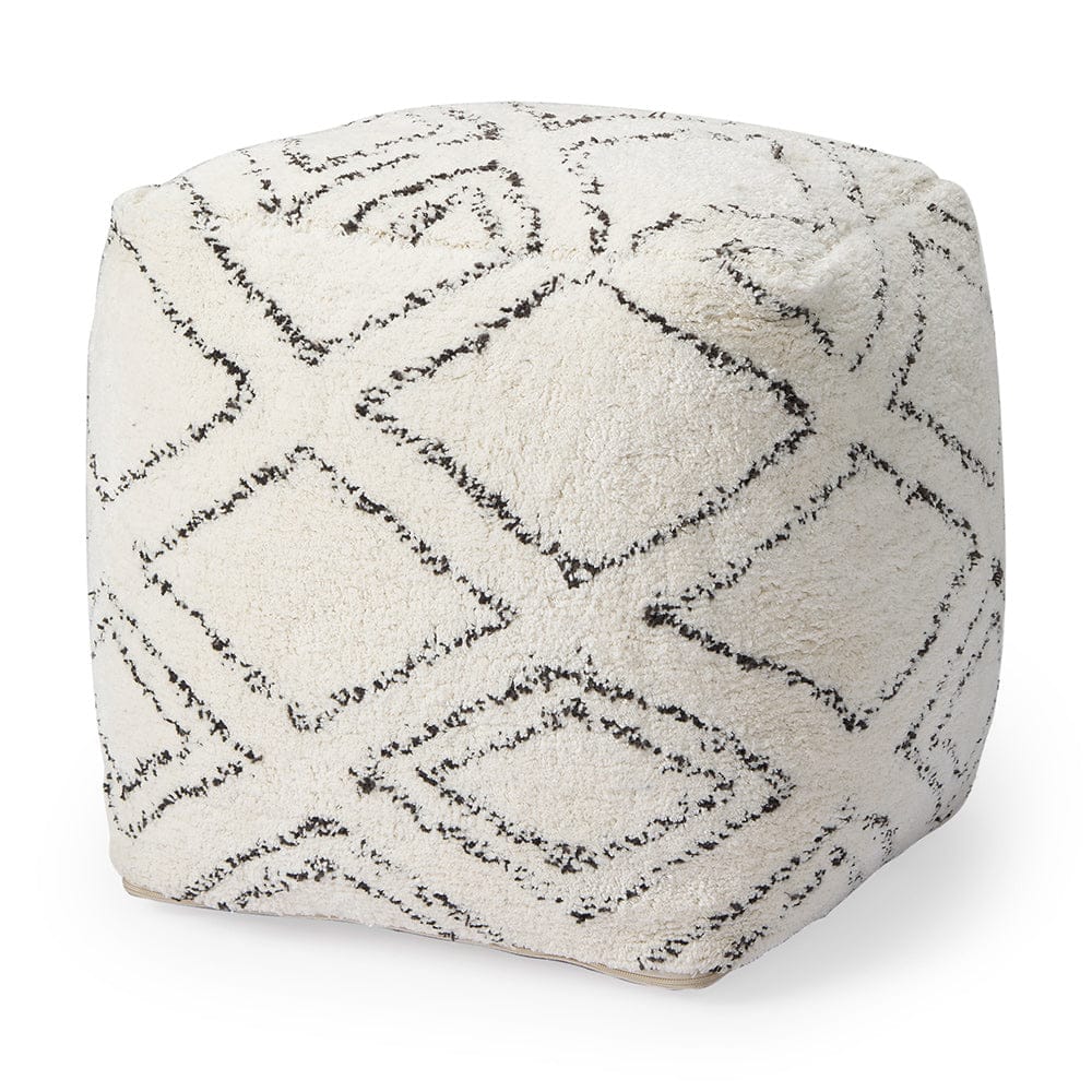 Mercana - Tapir Beige Cotton Argyle Pattern Square Pouf - 67586_CLOSEOUT view 1