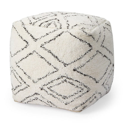 Mercana - Tapir Beige Cotton Argyle Pattern Square Pouf - 67586_CLOSEOUT view 1