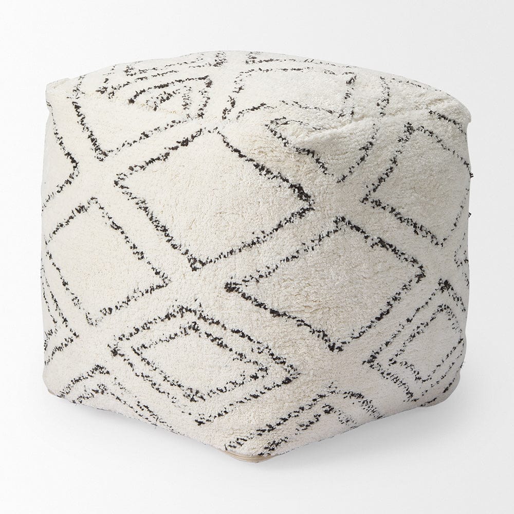 Mercana - Tapir Beige Cotton Argyle Pattern Square Pouf - 67586_CLOSEOUT view 6