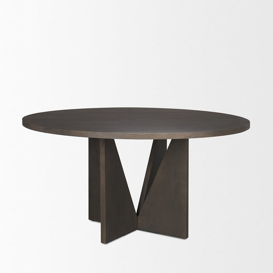 Mercana - Tarro 60" Round Textured Espresso Wood w/ Geometrical Base Dining Table - 70840 view 2