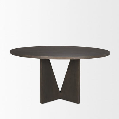 Mercana - Tarro 60" Round Textured Espresso Wood w/ Geometrical Base Dining Table - 70840 view 3