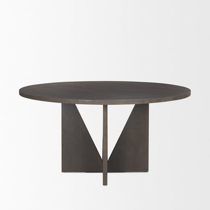 Mercana - Tarro 60" Round Textured Espresso Wood w/ Geometrical Base Dining Table - 70840 view 4
