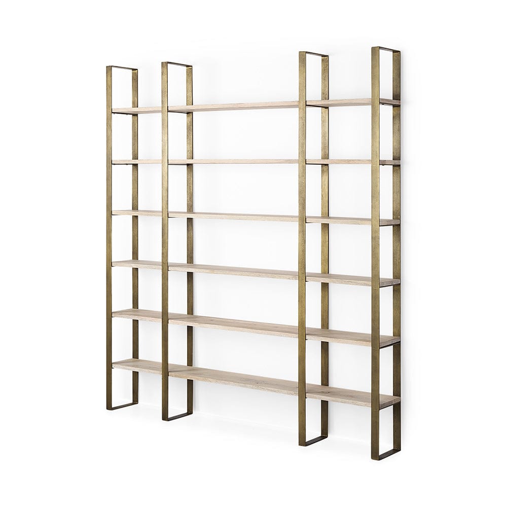 Mercana - Taunton 80L x 10.5W x 90H Light Brown Wood W/ Gold Metal Frame 6 Tier Shelving Unit - 69230-AB_CLOSEOUT view 1
