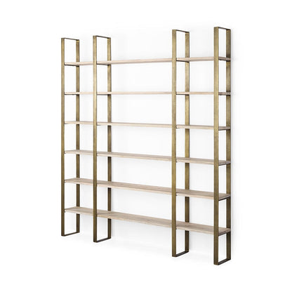 Mercana - Taunton 80L x 10.5W x 90H Light Brown Wood W/ Gold Metal Frame 6 Tier Shelving Unit - 69230-AB_CLOSEOUT view 1