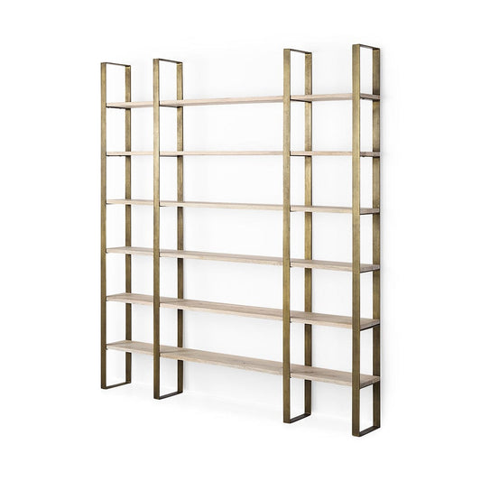 Mercana - Taunton 80L x 10.5W x 90H Light Brown Wood W/ Gold Metal Frame 6 Tier Shelving Unit - 69230-AB_CLOSEOUT view 1