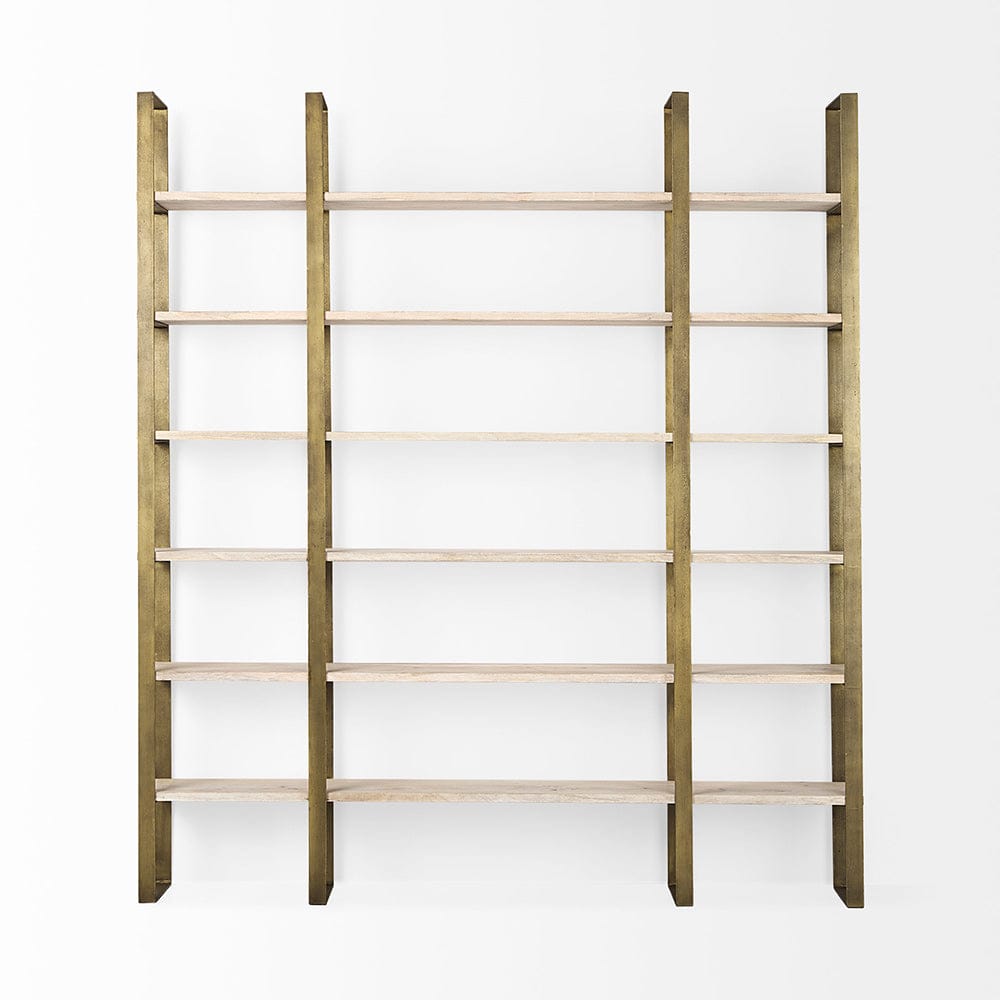 Mercana - Taunton 80L x 10.5W x 90H Light Brown Wood W/ Gold Metal Frame 6 Tier Shelving Unit - 69230-AB_CLOSEOUT view 2