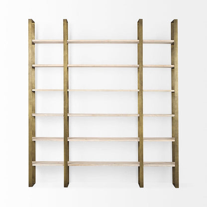 Mercana - Taunton 80L x 10.5W x 90H Light Brown Wood W/ Gold Metal Frame 6 Tier Shelving Unit - 69230-AB_CLOSEOUT view 2