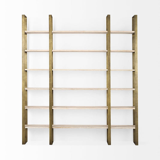 Mercana - Taunton 80L x 10.5W x 90H Light Brown Wood W/ Gold Metal Frame 6 Tier Shelving Unit - 69230-AB_CLOSEOUT view 2