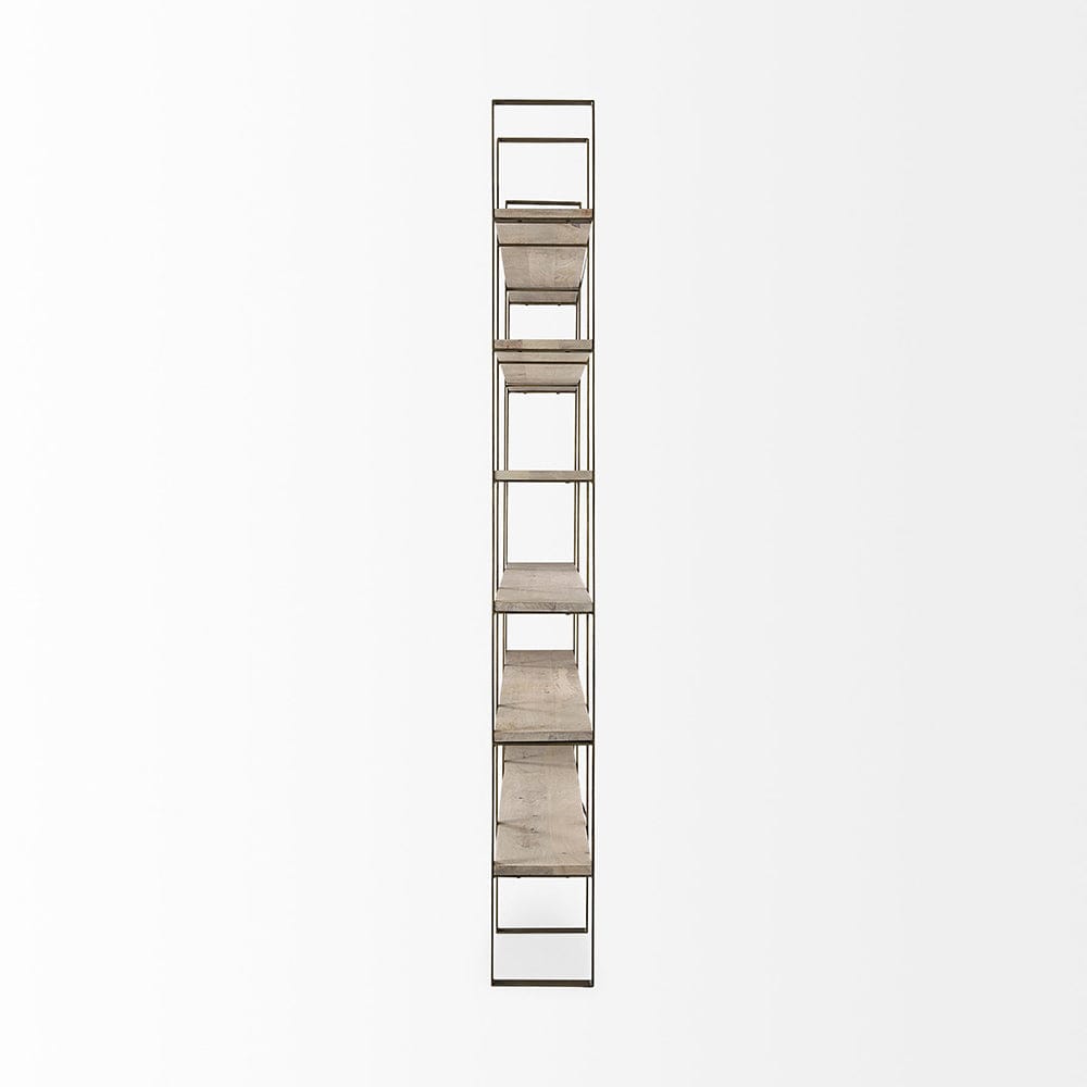 Mercana - Taunton 80L x 10.5W x 90H Light Brown Wood W/ Gold Metal Frame 6 Tier Shelving Unit - 69230-AB_CLOSEOUT view 3