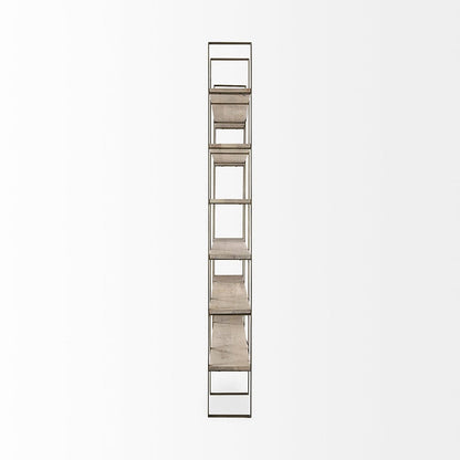 Mercana - Taunton 80L x 10.5W x 90H Light Brown Wood W/ Gold Metal Frame 6 Tier Shelving Unit - 69230-AB_CLOSEOUT view 3