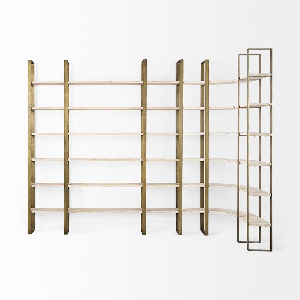 Mercana - Taunton 80L x 10.5W x 90H Light Brown Wood W/ Gold Metal Frame 6 Tier Shelving Unit - 69230-AB_CLOSEOUT view 4