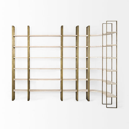 Mercana - Taunton 80L x 10.5W x 90H Light Brown Wood W/ Gold Metal Frame 6 Tier Shelving Unit - 69230-AB_CLOSEOUT view 4
