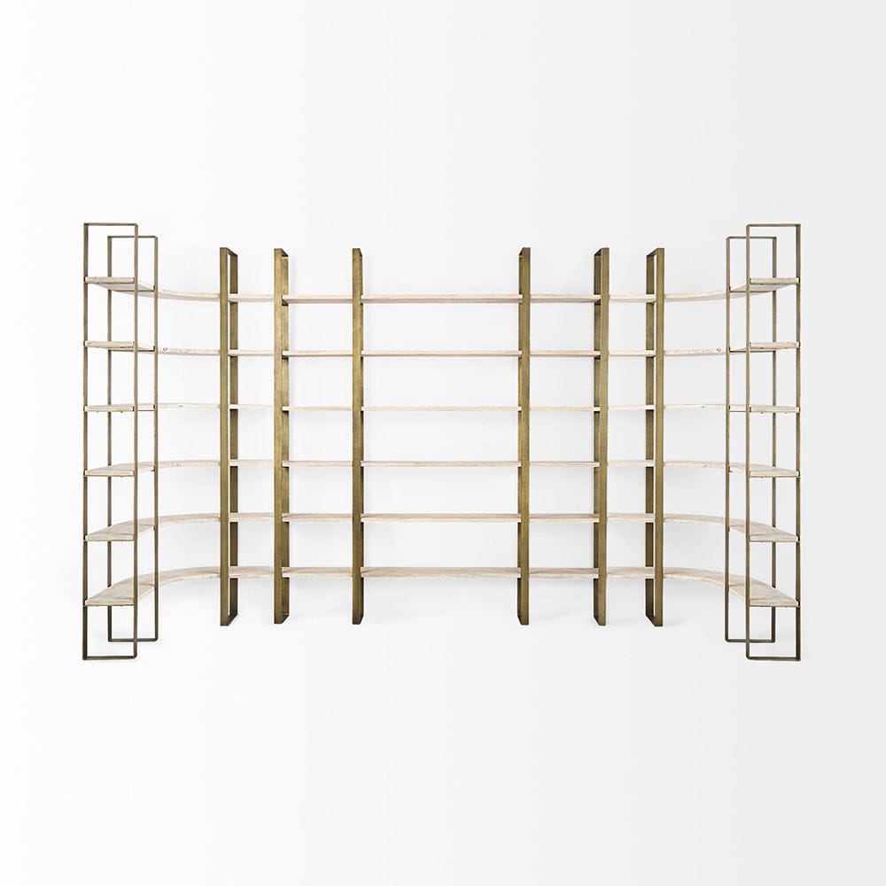 Mercana - Taunton 80L x 10.5W x 90H Light Brown Wood W/ Gold Metal Frame 6 Tier Shelving Unit - 69230-AB_CLOSEOUT view 5