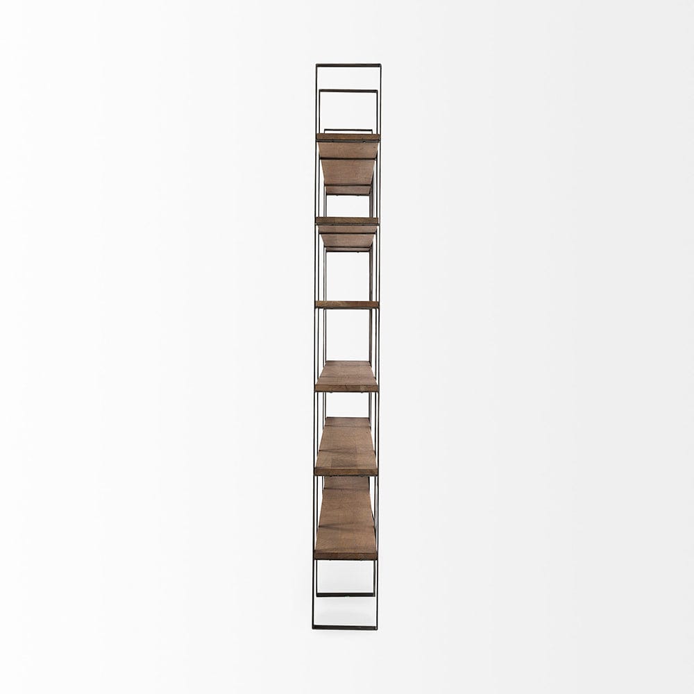 Mercana - Taunton 80L x 10.5W x 90H Medium Brown Wood W/ Antique Nickel Metal Frame 6 Tier Shelving Unit - 69231-AB view 3