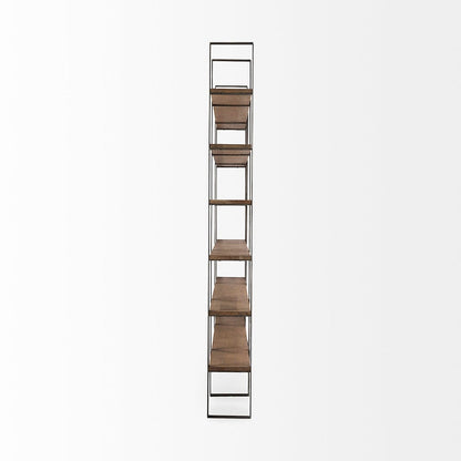Mercana - Taunton 80L x 10.5W x 90H Medium Brown Wood W/ Antique Nickel Metal Frame 6 Tier Shelving Unit - 69231-AB view 3