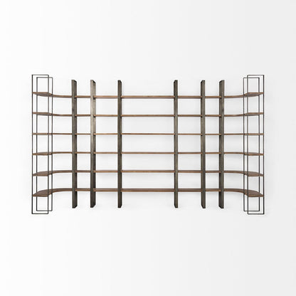 Mercana - Taunton 80L x 10.5W x 90H Medium Brown Wood W/ Antique Nickel Metal Frame 6 Tier Shelving Unit - 69231-AB view 5