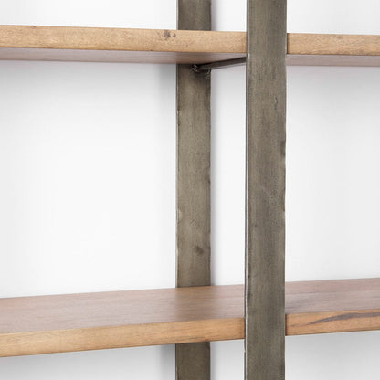 Mercana - Taunton 80L x 10.5W x 90H Medium Brown Wood W/ Antique Nickel Metal Frame 6 Tier Shelving Unit - 69231-AB view 9