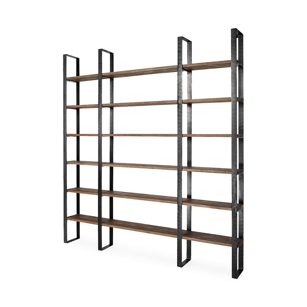 Mercana - Taunton II 80L x 10.5W x 90H Dark Brown Wood And Black Iron Six Shelving Unit - 50367-AB view 1