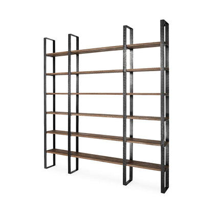 Mercana - Taunton II 80L x 10.5W x 90H Dark Brown Wood And Black Iron Six Shelving Unit - 50367-AB view 1