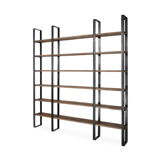 Mercana - Taunton II 80L x 10.5W x 90H Dark Brown Wood And Black Iron Six Shelving Unit - 50367-AB view 1