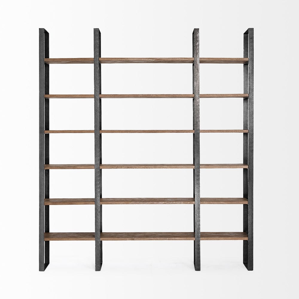 Mercana - Taunton II 80L x 10.5W x 90H Dark Brown Wood And Black Iron Six Shelving Unit - 50367-AB view 2