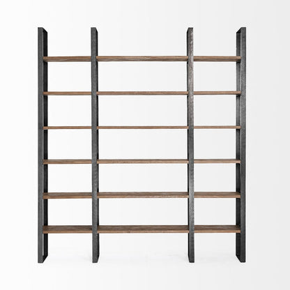 Mercana - Taunton II 80L x 10.5W x 90H Dark Brown Wood And Black Iron Six Shelving Unit - 50367-AB view 2