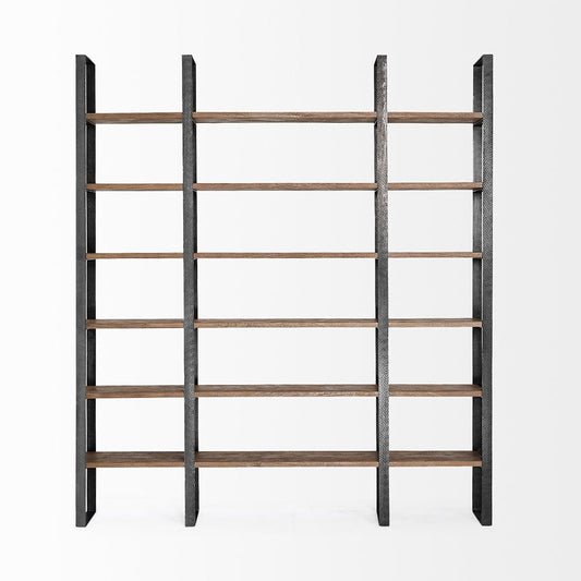 Mercana - Taunton II 80L x 10.5W x 90H Dark Brown Wood And Black Iron Six Shelving Unit - 50367-AB view 2