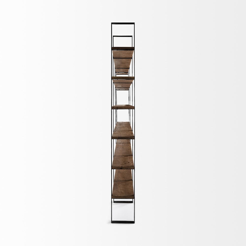 Mercana - Taunton II 80L x 10.5W x 90H Dark Brown Wood And Black Iron Six Shelving Unit - 50367-AB view 3
