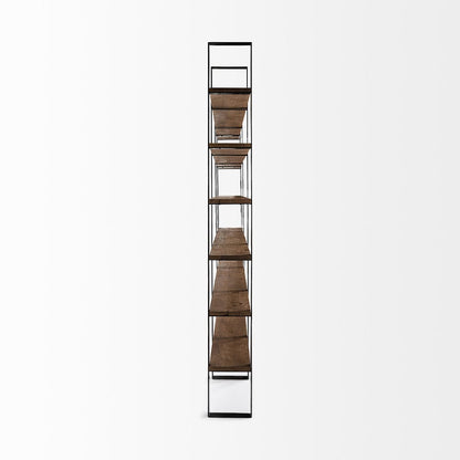 Mercana - Taunton II 80L x 10.5W x 90H Dark Brown Wood And Black Iron Six Shelving Unit - 50367-AB view 3