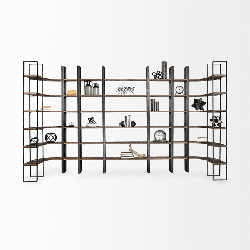 Mercana - Taunton II 80L x 10.5W x 90H Dark Brown Wood And Black Iron Six Shelving Unit - 50367-AB view 4