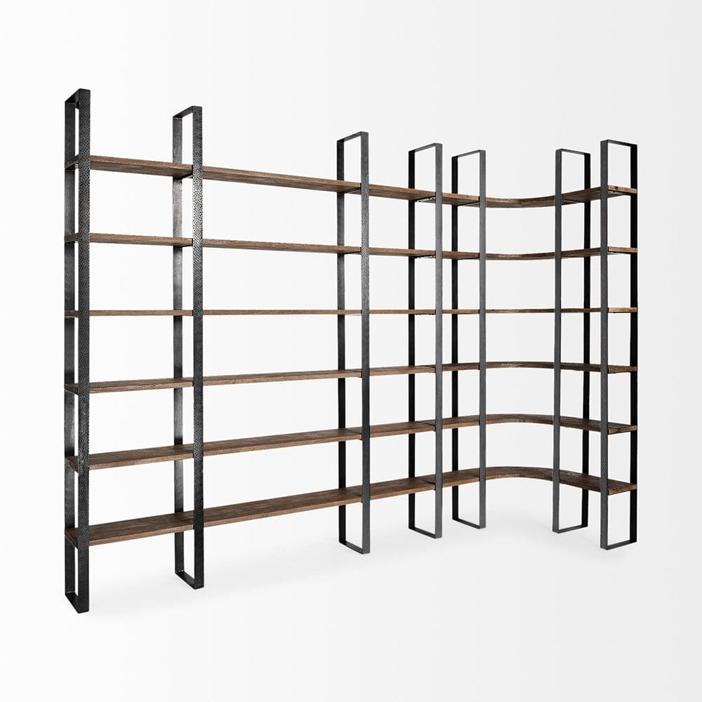 Mercana - Taunton II 80L x 10.5W x 90H Dark Brown Wood And Black Iron Six Shelving Unit - 50367-AB view 7