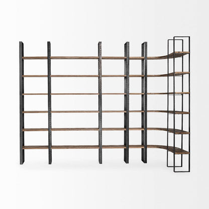 Mercana - Taunton II 80L x 10.5W x 90H Dark Brown Wood And Black Iron Six Shelving Unit - 50367-AB view 9