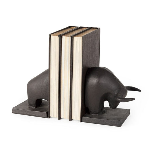 Mercana - Tauro III 10L x 5W Black Cast Aluminum Raging Bull Bookends (Set of 2) - 69065 view 1