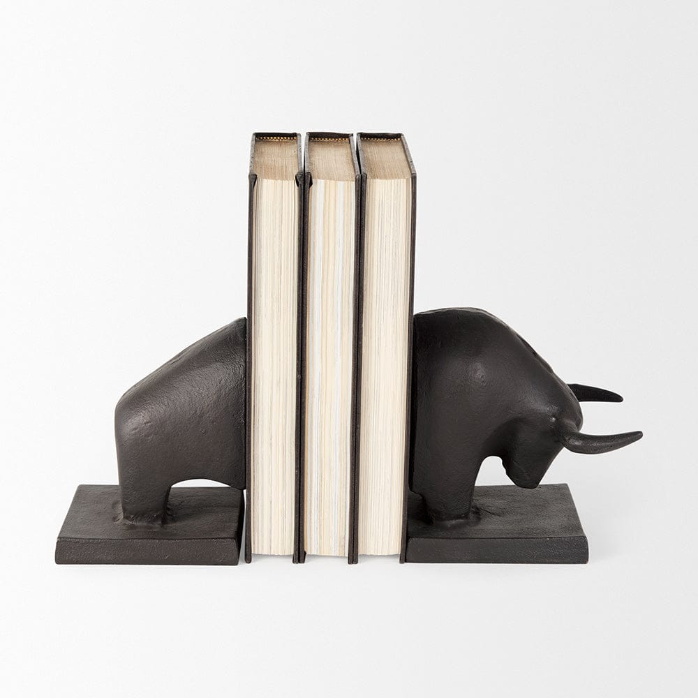 Mercana - Tauro III 10L x 5W Black Cast Aluminum Raging Bull Bookends (Set of 2) - 69065 view 2