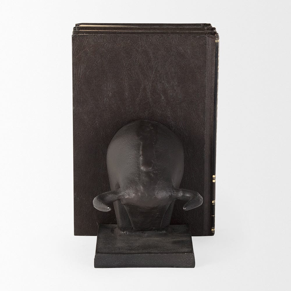 Mercana - Tauro III 10L x 5W Black Cast Aluminum Raging Bull Bookends (Set of 2) - 69065 view 3